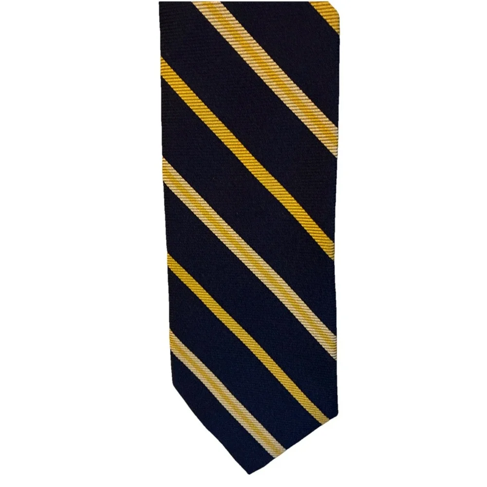 Vintage Brooks Brothers - Navy/Yellow Repp Stripe Silk Tie - MiUSA, Trad/Ivy
